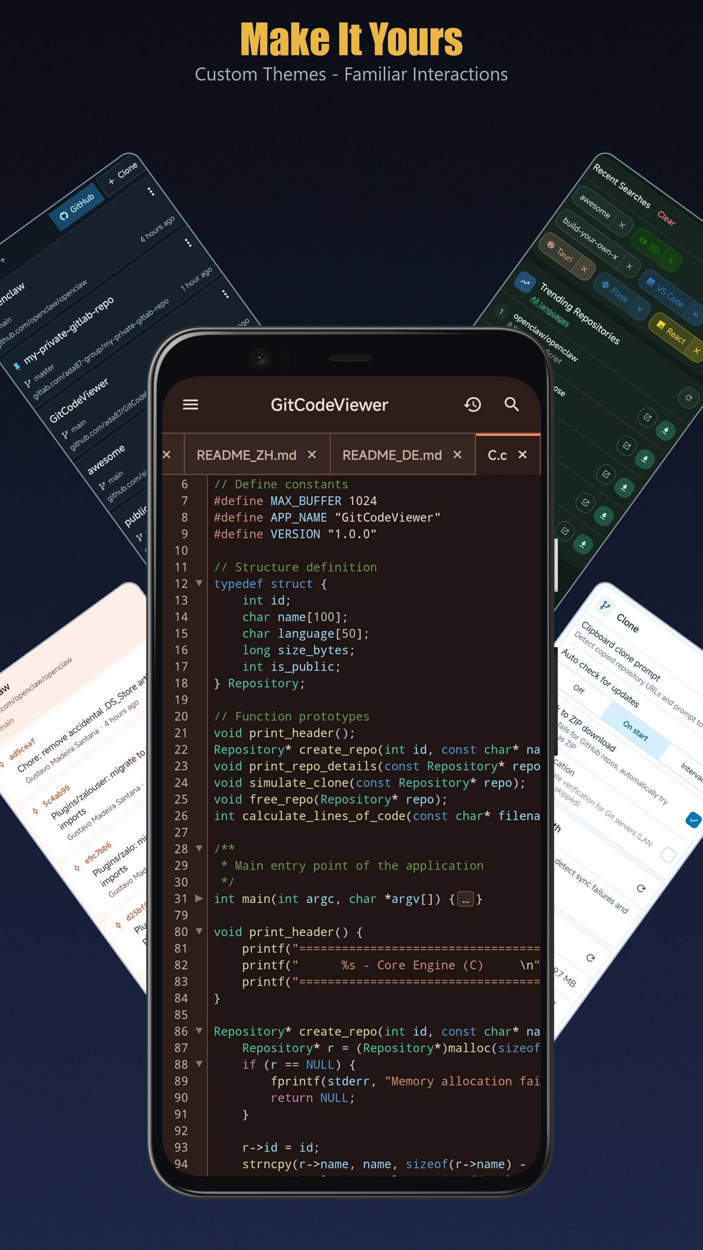Theme customization options for mobile code reading
